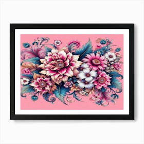 Flowers On A Pink Background 1 Art Print