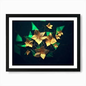 4k Golden Floral Abstract Vintage Flower Design Gold Nature Art Print