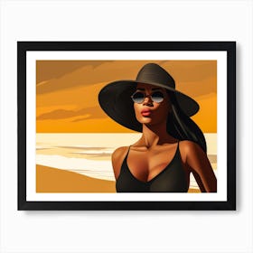 Illustration of an African American woman at the beach 127 Art Print