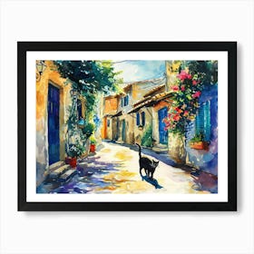 Limassol, Cyprus   Cat In Street Art Watercolour Painting 3 Art Print