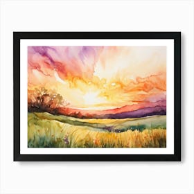 Abstract Watercolor Painting Capturing The Essence Of A Spring Sunrise In Nature Glowing With Brigh (3) Art Print