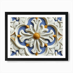 Seamless Relief Sculpture Retro Pattern Round Curve Cross Frame Chain Flower Kaleidoscope Art Print