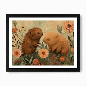 Floral Animal Illustration Porcupine 1 Art Print