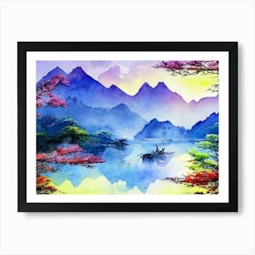 A Lakeside Scene Art Print