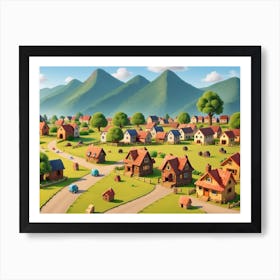A Picturesque Little Village by the Mountains Art Print