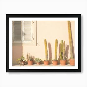 Florence, Italy I Tuscany sunset light on cactus wall with pastel yellow orange summer aesthetic to fine art retro vintage minimalist photography with argentic film camera in Rome Naples or Venice Art Print