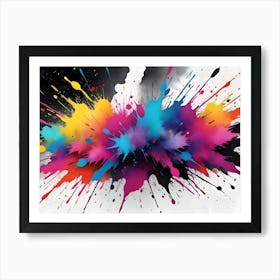 Abstract Image Of A Colorful Explosion Of Paint Splatters In Shades Of Pink, Blue, Yellow, And Black 1 Art Print