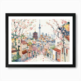 Tokyo Streets Sakura Landscape Watercolour Art Print