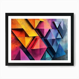 A Vibrant 3d Triangle Abstract Artwork, Featuring A Mix of Geometric Shapes Art Print