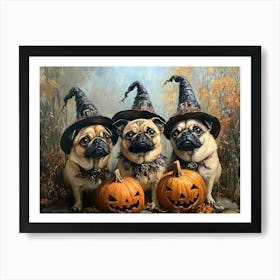 Halloween Pugs In Oil 18 Art Print