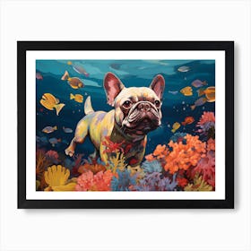 French Bulldog Dog Swimming In The Sea Art Print