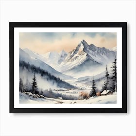 Vintage Muted Winter Mountain Landscape (23) 1 Art Print