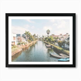 Los Angeles, USA I Venice beach canals retro vintage aesthetic, palm trees, californian architecture midcentury coastal photography like on the coast in Miami with an film camera in pastel summer color Art Print