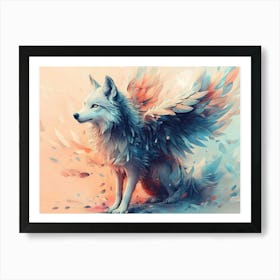 Wolf With Wings Animal Abstract Art in Pastel Colors 1 Art Print