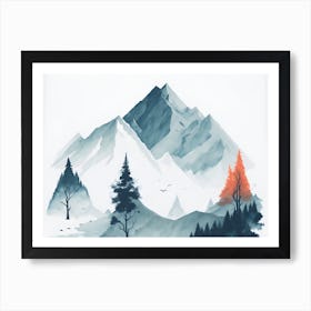 Mountain And Forest In Minimalist Watercolor Horizontal Composition 223 Art Print