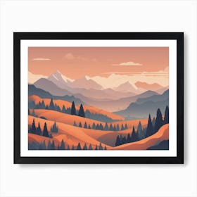 Misty mountains horizontal background in orange tone 139 Art Print