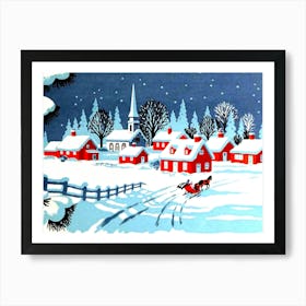 Carriage On A Village Covered In Snow Art Print