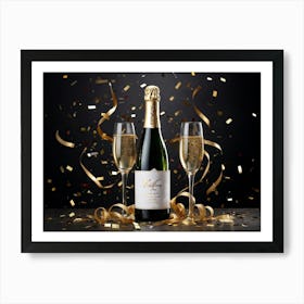 Champagne Bottle And Glasses 1 Art Print