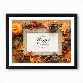 An Ornate Acorn Calligraphy Centerpiece With Woven Decorative Lettering Bearing The Words Happy Th (3) Art Print