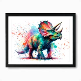 Triceratops dinosaur in watercolor 1 Art Print