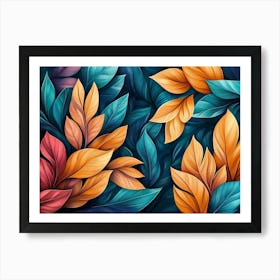 Beautiful Illustration of Colorful Leaves 3 Art Print