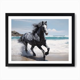 A Horse Oil Painting In Flamenco Beach, Puerto Rico, Landscape 1 Art Print