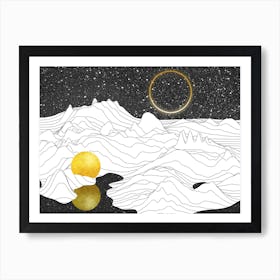 Mono Two Moons Art Print