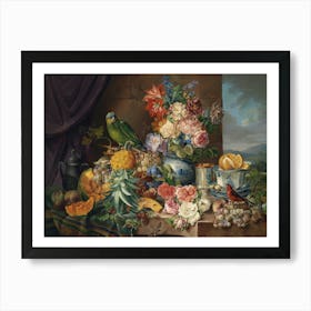 Parrots And Flowers Art Print