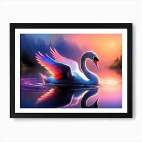 Swan Swimming Lake - Wild Bird Painting Artwork 93 Art Print