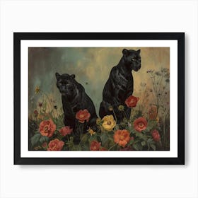 Floral Animal Illustration Black Panther 3 Art Print