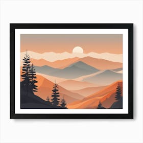 Misty mountains horizontal background in orange tone 81 Art Print