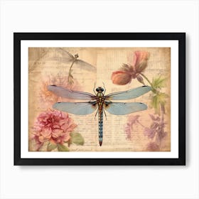 Dragonfly Botanical Vintage Illustration Pastel 4 Art Print