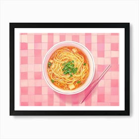 Pho Soup Pink Checkerboard 1 Art Print