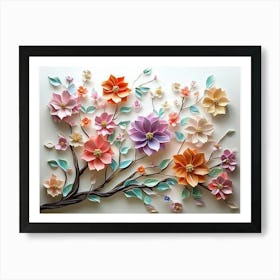 Blossoming 3d Floral Artistry Leaves, Flowers And A Mesmerizing 1 Art Print