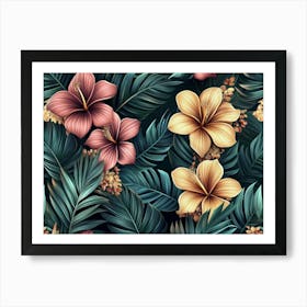 Tropical Seamless Pattern With Exotic Flowers And Leaves 2 Art Print