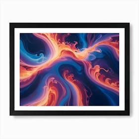 A Vibrant, Abstract Pattern Of Teal And Orange Flames, Resembling A Cosmic Flower Or A Swirling Galaxy Art Print