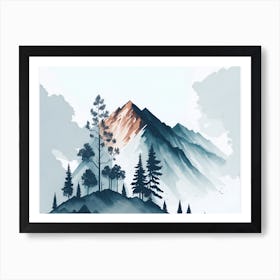 Mountain And Forest In Minimalist Watercolor Horizontal Composition 391 Art Print