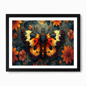 Butterfly On Flowers Art Print