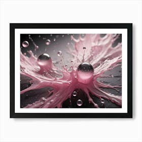 Close Up Shot Of A Pink Liquid Splash With Two Clear Water Droplets In The Center Art Print