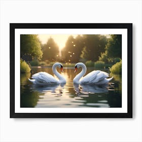 Two Swans In The Water Affiche