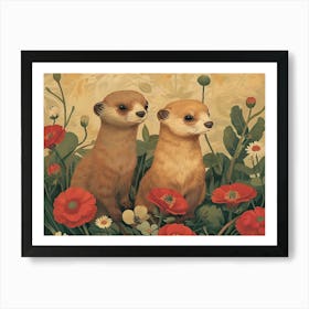 Floral Animal Illustration Ferret 3 Art Print