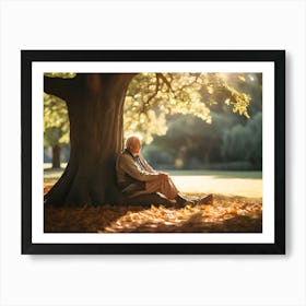 Old Man Sitting Under A Tree Paintings Art Print Art Print