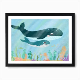 Whales In The Sea - Baby whale - Ocean print Art Print