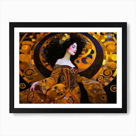 Dark Long Hair Beauty - Paint Golden Motive Art Print