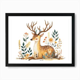Little Floral Deer 2 Art Print