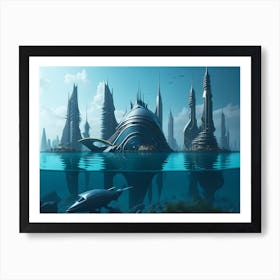 Futuristic City In Water Art Print