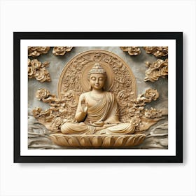 3d Hindu Ancient Religious Buddha Art Background Golden Art Print