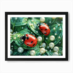 Ladybugs On Pearls Art Print