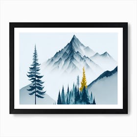 Mountain And Forest In Minimalist Watercolor Horizontal Composition 438 Art Print