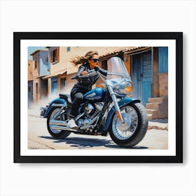 Woman On A Motorcycle 3 Art Print